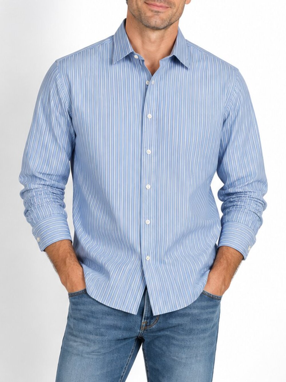 Polo Ralph Lauren Men’s Blue Striped Classic Fit Dress Shirt 17½ 34
